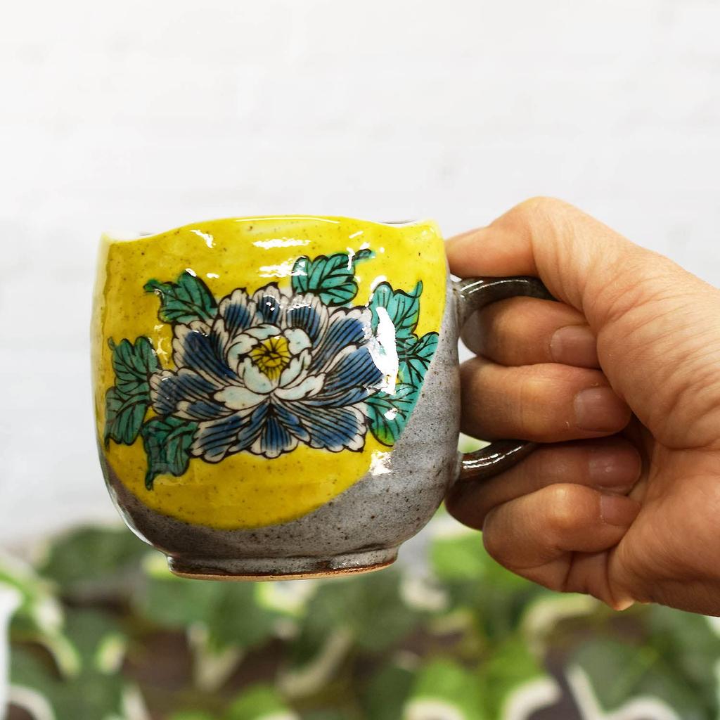 Waza no Kura Stilvolles Tassen-Paar-Set Kutani-Keramik Yoshidaya Pfingstrosen-Keramik Luxusmarke Geschirr Hergestellt in Japan