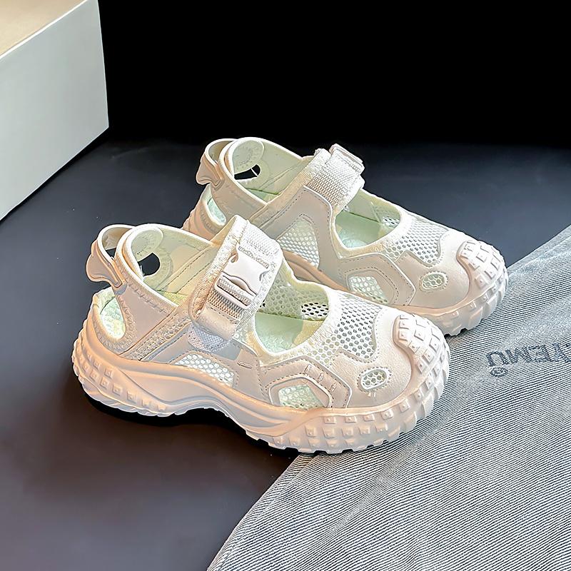 

Kids Sports Sandals Non-slip Toes Capped Girls Casual Shoes Soft Sole Comfort 2025 Summer New Students Running Shoes White Trend 27 бежевый