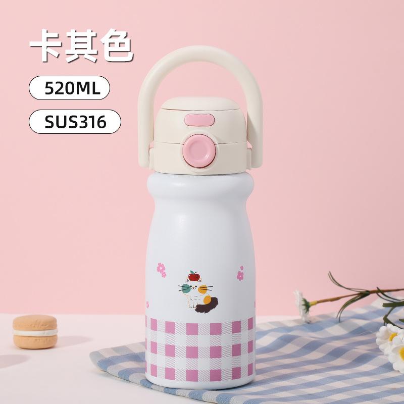 Water bottle Children's portable thermos cup Stainless steel bounce cover Student straw water cup