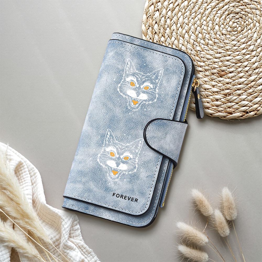 Gothic Cat Pattern Long Wallet for Women PU Leather Multi Card Slots Zipper Pocket Portable Forever Purse for Daily Use