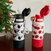 Cute Cherry Puppy Water Bottle 500ml Kawaii Stainless Steel Thermal Bottle Thermos Cups With Straw Coffee Tea Tumbler Girl Gift