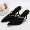 Sharp Pointed High-heeled Women's Shoes With Rhinestone Toe Cap Slippers