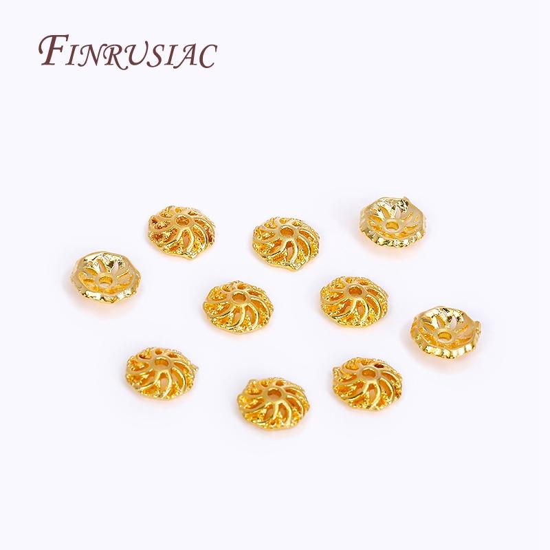6MM 18K Gold Plated Flower Bead End Caps Brass Round Bead Caps For Beading Jewelry Making DIY Jewelry Accessories