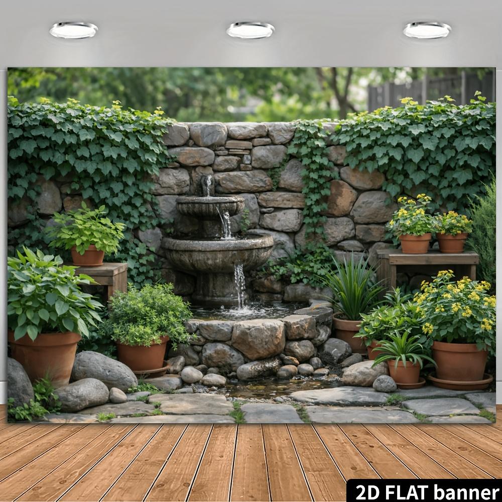 Natural stone fountain backdrop, featuring ivy climbing boards and double-tiered fountain, for indoor/outdoor decoration
