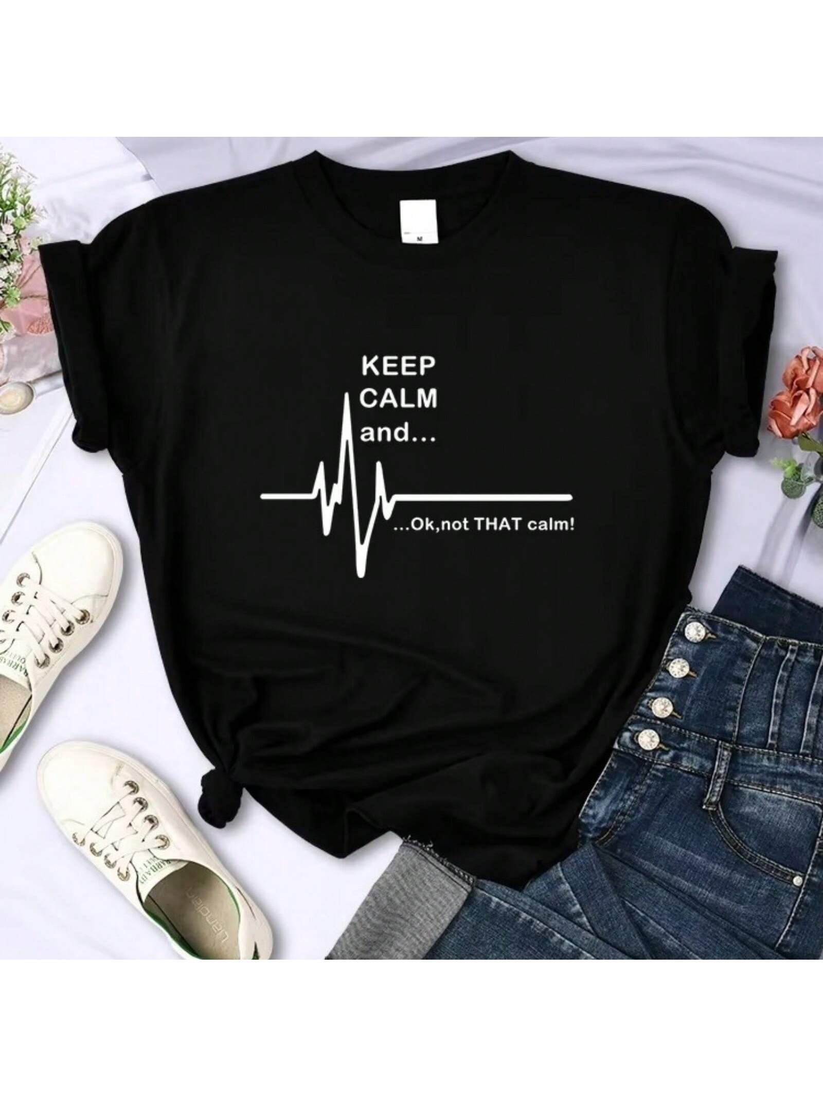 Keep Calm And Ok,Not That Calm Wounisex T Shirt Summer Breathable Short Sleeve Street Personality Crop Top Casual Womans Clothing S разноцветный