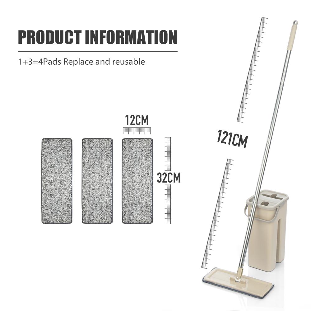 Flat Squeeze Mop with Spin Bucket Hand Free Wringing Floor Cleaning Microfiber Mop Pads Wet or Dry Usage on Hardwood Laminate
