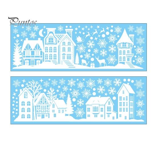 Festival Window Display Supplies 2Pcs Christmas Town Static Glass Sticker, Reusable Decal with Snowflake White Elk Silhouette Stickers Pattern,