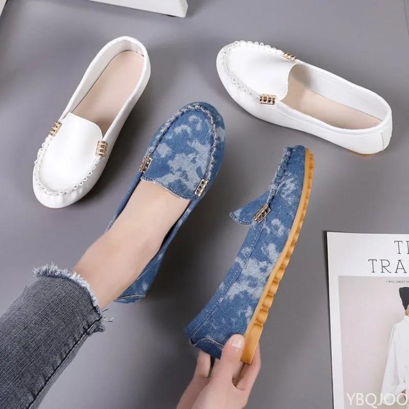 

Spring and Autumn New Fashionable Soft Anti slip Cowboy Women s Flat Shoes Shallow Mouth One Step Stepping Bean Shoes 2025 44 синій