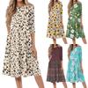 Damen Freizeitmode Runder Hals Dreiviertelarm Bedrucktes Midi-Kleid