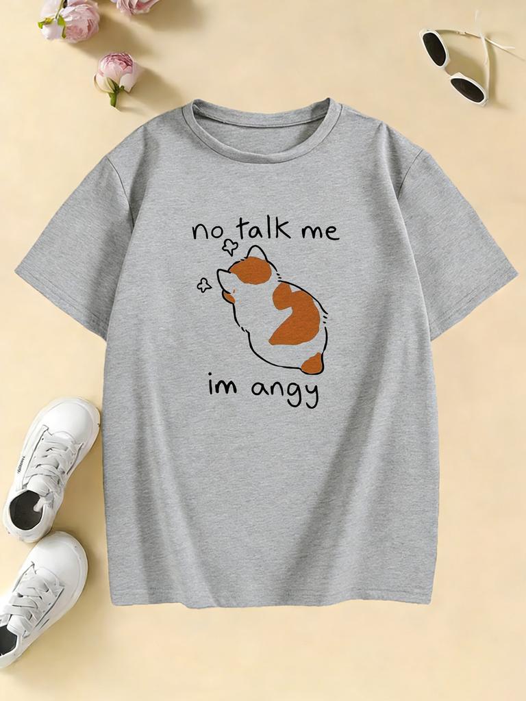 angry Cat Graphic Kids Tshirts Summer Short Sleeve Tees Cartoon Boys Girls Clothes Kawaii Kitten Tops Y2K Tshirt
