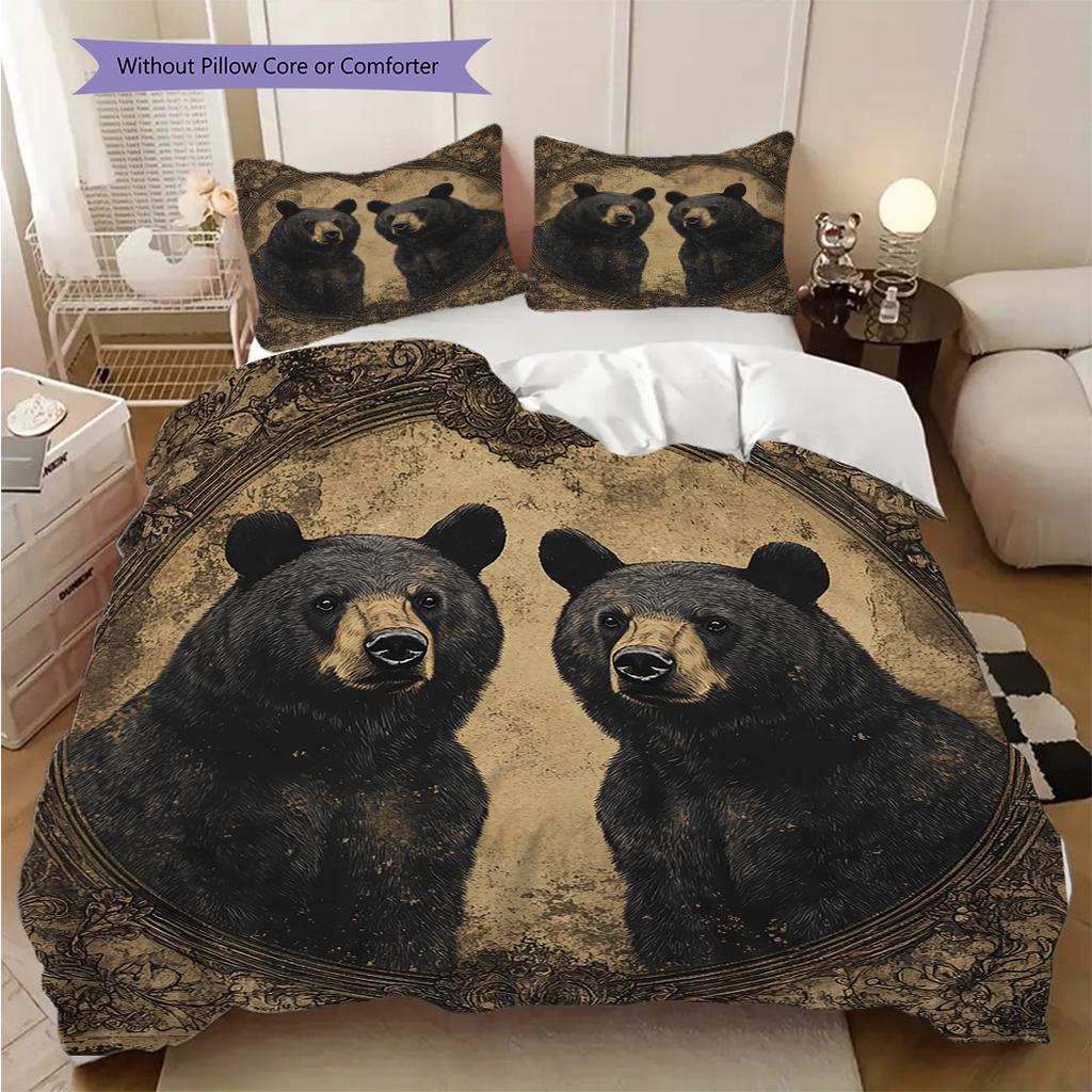 Black Bear Pattern Bedding Quilt Set Quilt Cover Pillowcase Home Decoration Birthday Gift (1 * duvet cover + 2 * pillowcase, without core)