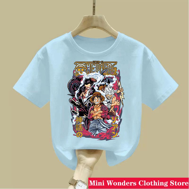 New One Pieces Luffy Summer Short Sleeve Anime Printed Tshirt Children Summer Cool Streetwear Boy Girl Kids Short Sleeve Tops