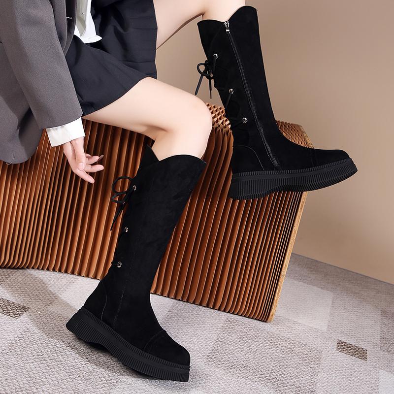 Winter Khaki Shoes for Women Faux Suede Boots Round Head Knee Boots Women Fashion Long Casual Women's Boots 2024 Botas Mujer