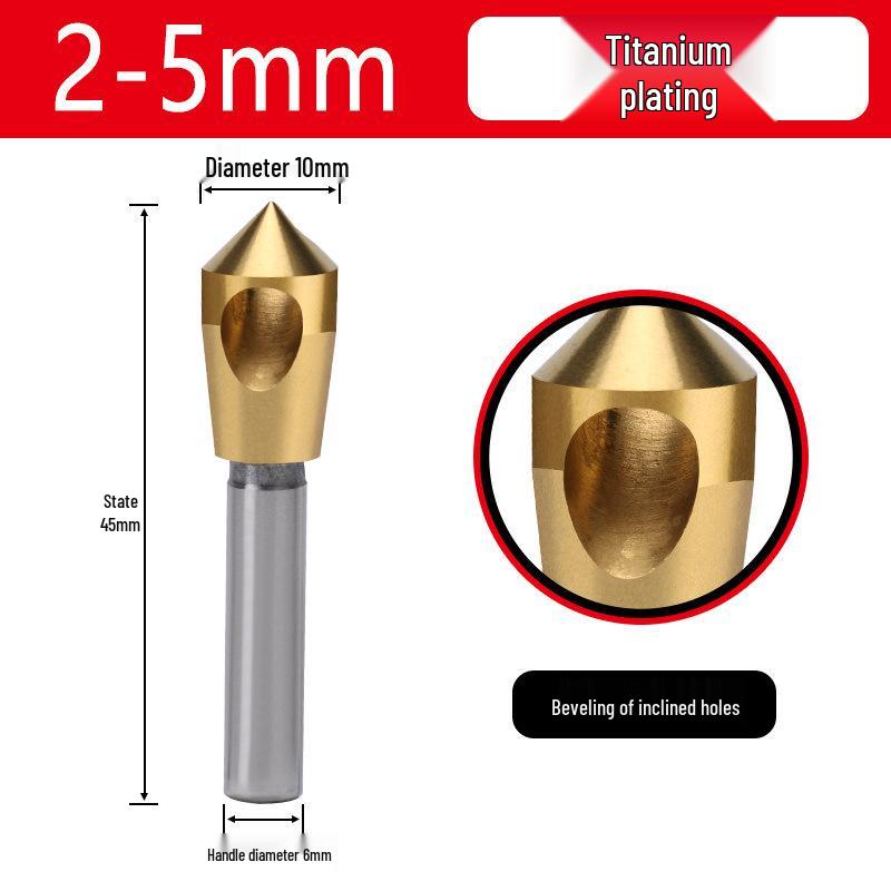90° Straight Shank Oblique Hole Chamfering Tool with Titanium Cobalt-Plated Stainless Steel Drill Bit for Aluminum Alloy Deburring.