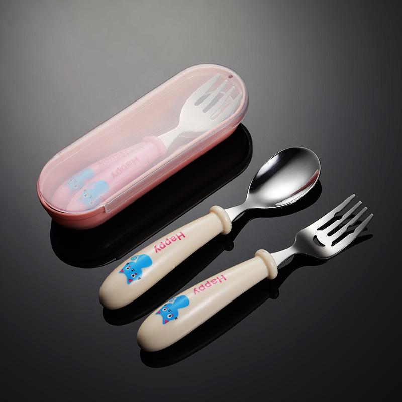 304 stainless steel children's fork and spoon portable tableware blue cat cute baby pattern small gift western food