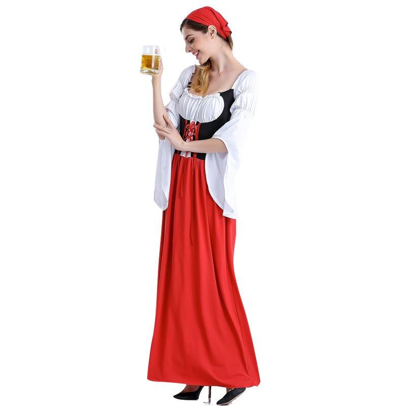 Women's Oktoberfest Costume Maid Skinny Long Dress Long Red Dress Stage Performance Clothing