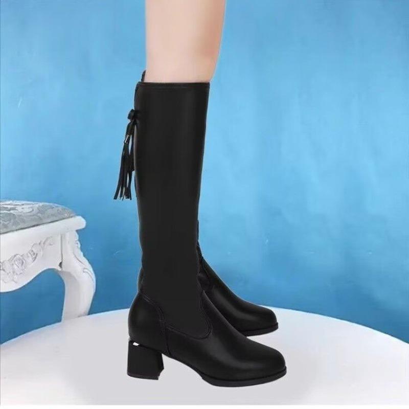 Slimming Shoes, Elastic Boots, Women's Mid-calf Boots, New Versatile Boots, Mid-heel Side Zipper Boots That Don't Reach The Knee