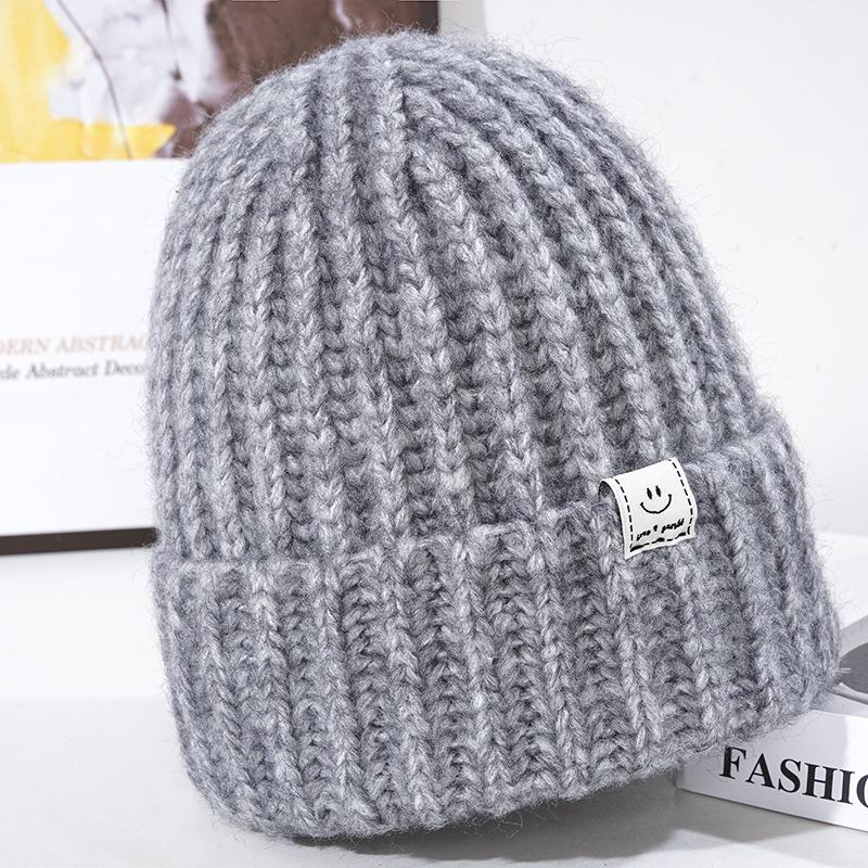 Women's Winter Thickened Warm Knitted Hat Korean Style Fashion Smiling Face Windproof Ear Protection Wool Hat