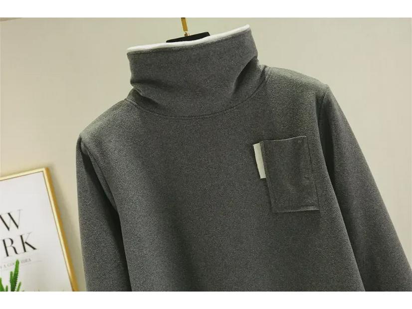 German Velvet Women's Half Turtleneck Pocket Top - Thick, Warm, Slimming, and Versatile Two-In-One for Autumn/Winter.