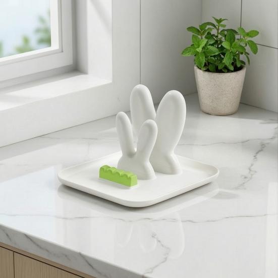 Pot Lid Organizer, with Drain Tray Double-Layer Card Slot, Cute Bunny Ears Shape Organizer, for Kitchen Pot Lids And Spatulas