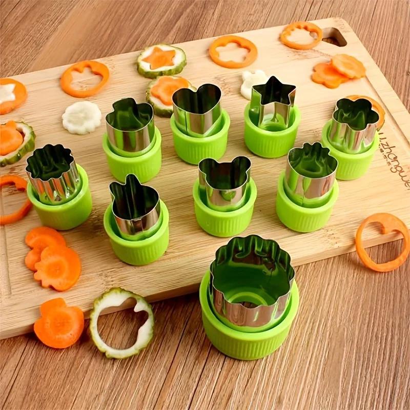 Juego de 9 piezas de acero inoxidable para cortar galletas y verduras, mini moldes para estampar galletas y frutas para hornear para niños