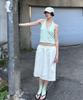 Plack Woman Cotton Blend Lace Hem Skirt Ivory