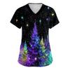 Women's V-neck Christmas printed short-sleeved pocket side-slit protective suit top