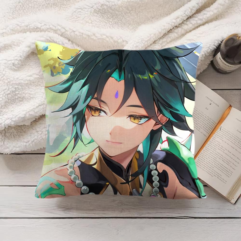 Xiao Genshin Impact Cute Cushion Cover Silky Short Plush Invisible Zipper Dustproof Sofa Pillow Case For Home Decor