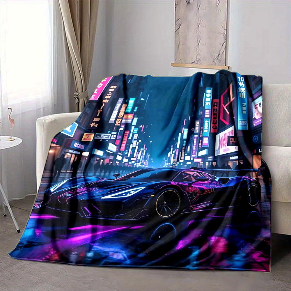 1pc Neon Cityscape Blanket Lightweight Flannel Blanket Throw Blanket For Sofa, Bed, Travel, Camping, Livingroom, Office, Couch