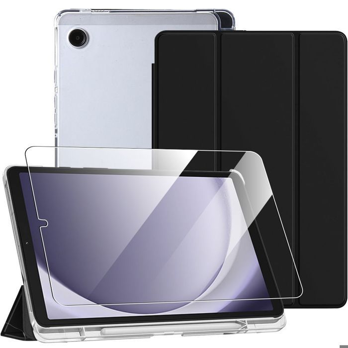 Coque + Verre Trempé - BOOLING - Samsung Galaxy Tab A9 - Antichoc - Porte-Stylet - Noir