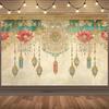 1 Piece 2D Background Cloth. Indian Festival-themed Backdrop, Incorporating Elements of Lotus and Lanterns, Yzb
