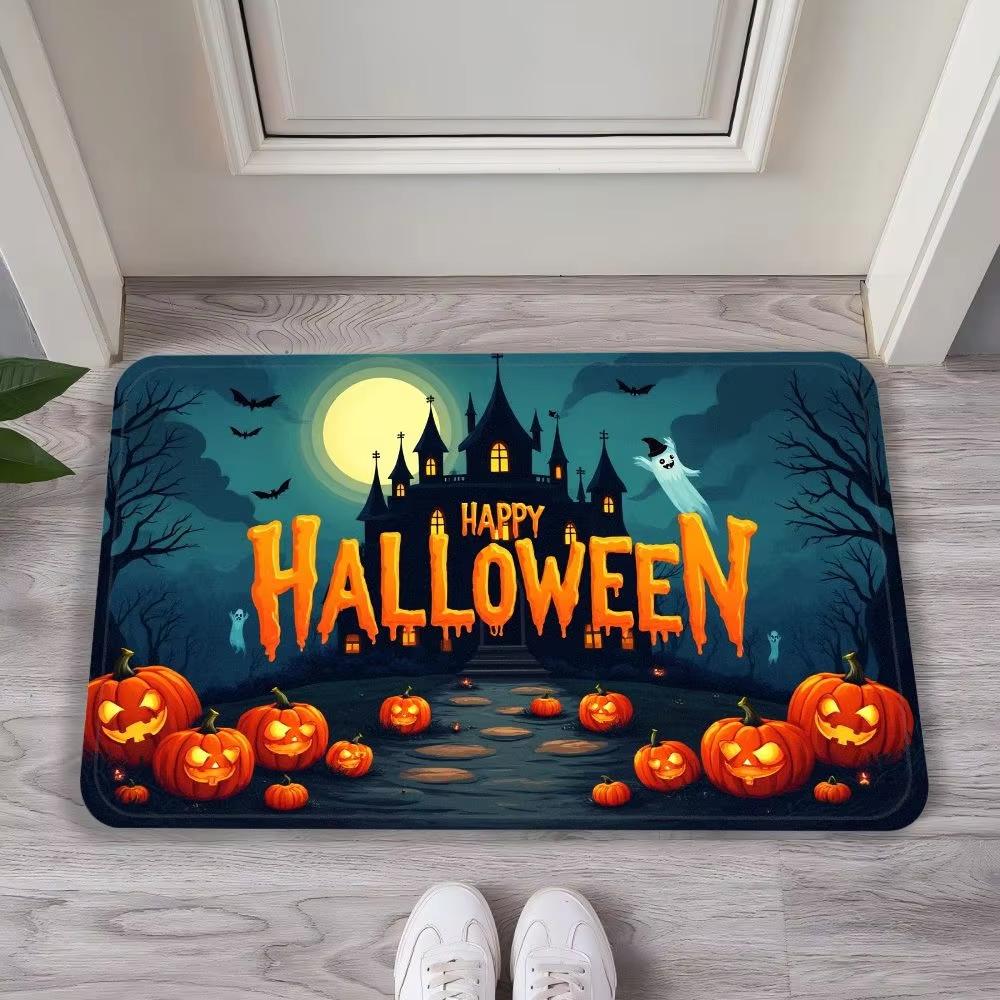 Halloween Purple Night With Ghosts Pumpkins Carpet Machine Washable Non Slip Soft Area Rugs For Living Room Home Decor