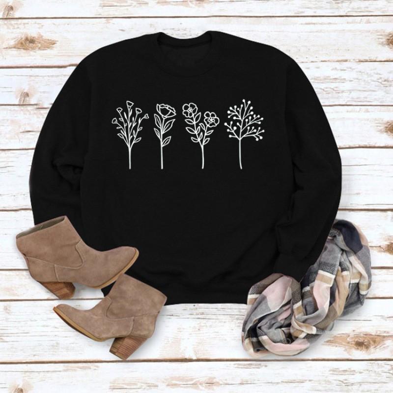 Womens Fall Winter 4 Floral Print Casual Long Sleeve Hoodie