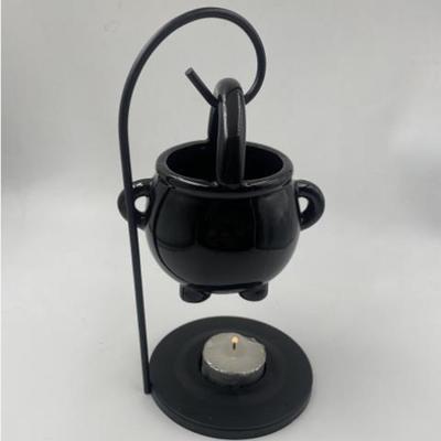 Creative Iron Frame Hook Ceramic Aromatherapy Burner Halloween Witch Soup Cup Shape Porcelain Burner with Iron Frame