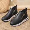 Fashion Black PU Leather Platform Sneakers for Women Fashion Double Zipper High Top Sports Shoes Woman Thick Sole Non Slip Short Boots