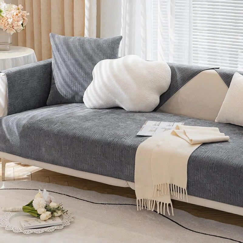 Solid Colour Simple Sofa Cover Soft Skin-Friendly Plaid Four Seasons Universal Living Room Non-Slip Sofa Cover Backrest Armrest