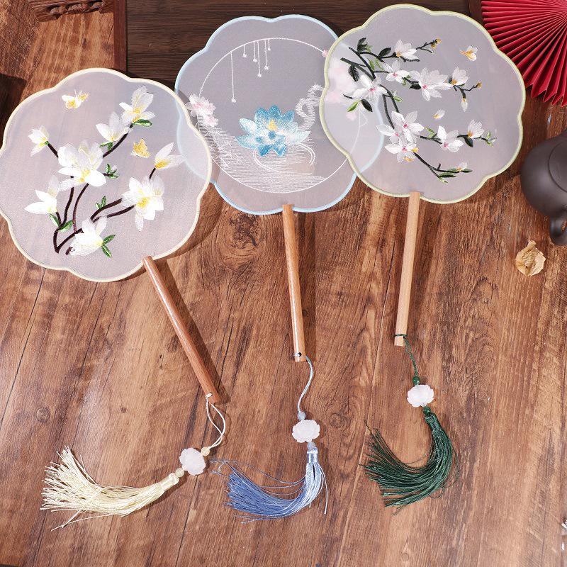 Chinese Double-Sided Embroidered Round Fan for Hanfu or Qipao Dance Performances