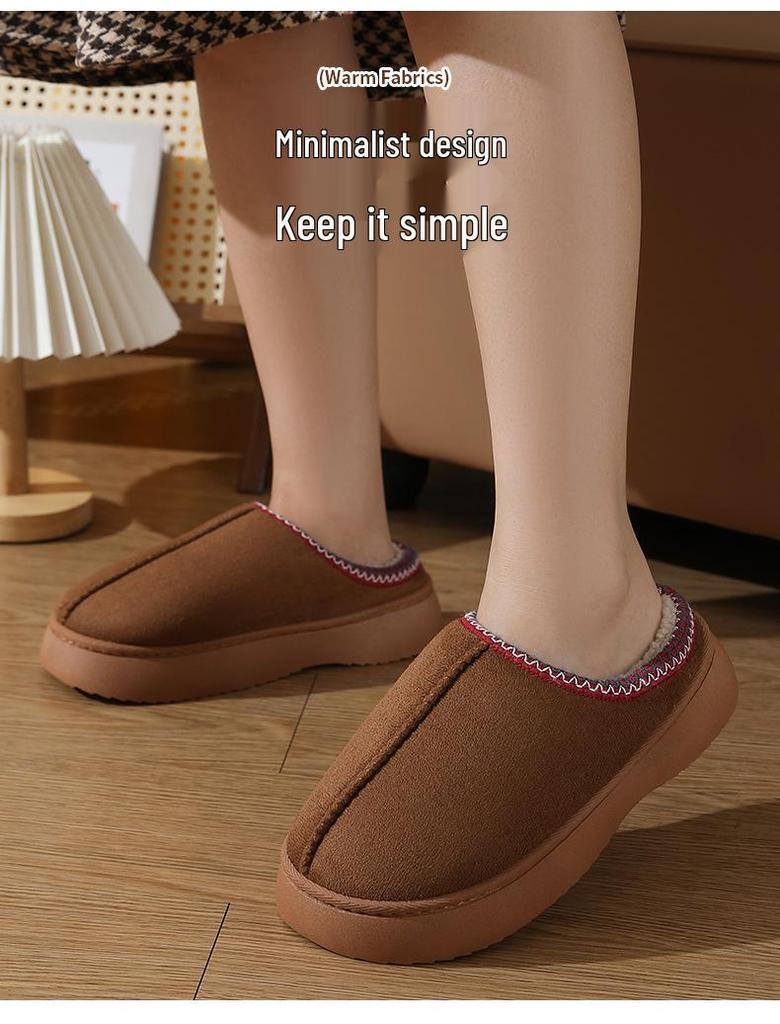 2024 Women's Solid Color Imitation Suede Velvet Home Slippers - Thick, Non-Slip, Lightweight & Warm