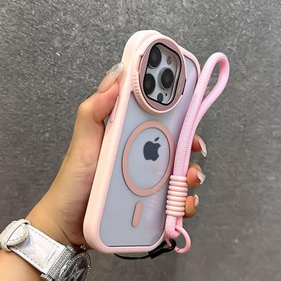 Wrist Strap Magnetic Lens Holder Acrylic Clear Phone Case for IPhone 16 15 Plus 14 13 12 11 Pro Max Shockproof Soft Edge Cover