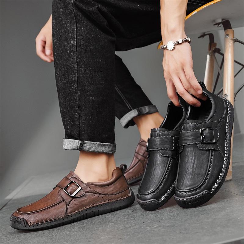 Men's Leather Shoes Slip on Casual Sneakers Flats Walking Shoes