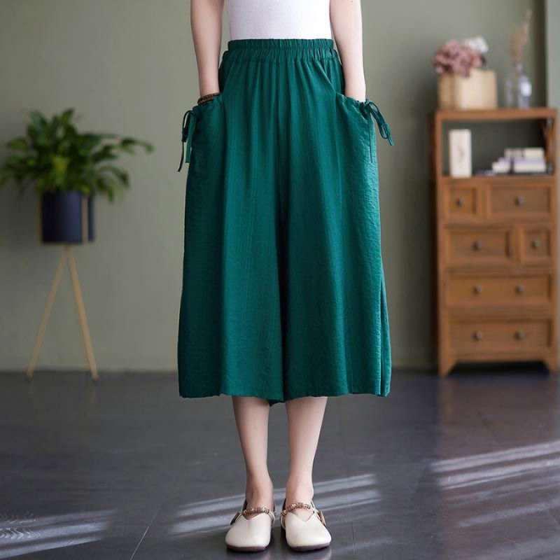 

Women s Wide-Leg Nylon Elastic Waist Pants - Summer 2026 Loose Fit Flare Cropped Plus Size Skirt Pants 2XL зелений