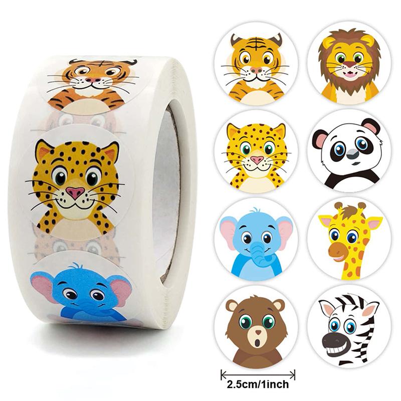 

500 шт./рулон Круглые наклейки для детей с изображением животных в зоопарке Этикетки для скрапбукинга для детей Наклейки с благодарностью Теги для подарков Этикетки для запечатывания украшений