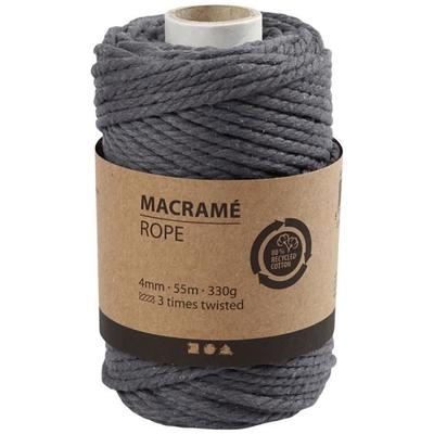 Cord for Macramé - 4 Mm - 55 M - Anthracite Grey - Durable Cotton