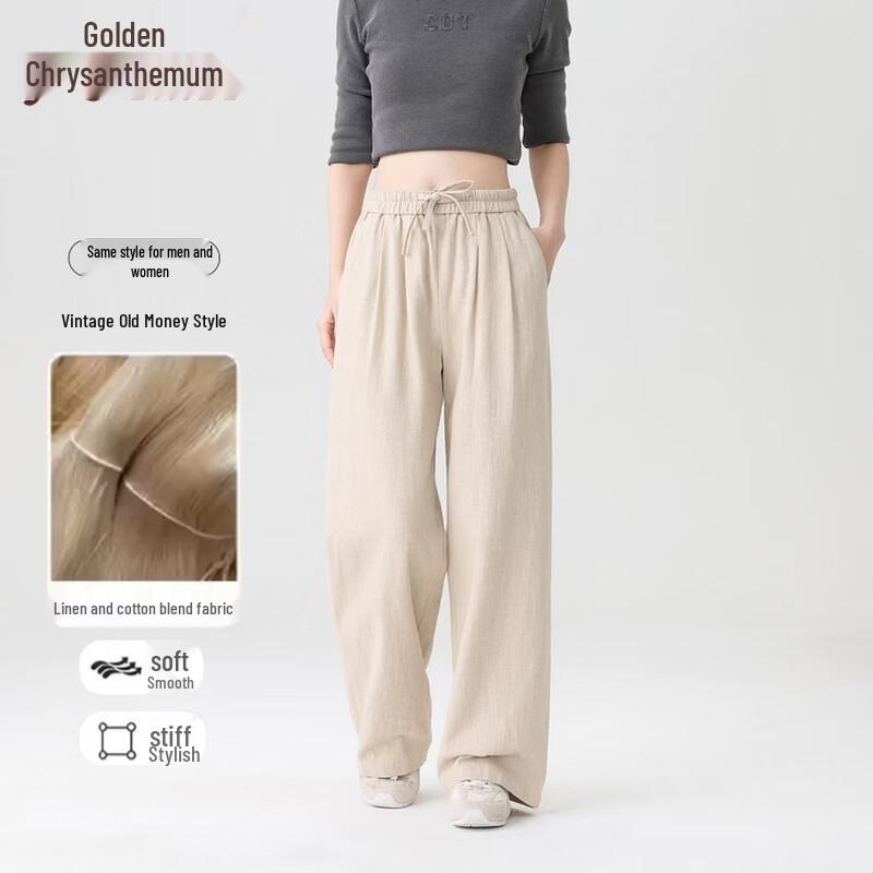 Unisex Ramie Blend Straight-Leg Casual Pants M