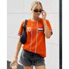 Netherlands Orange Vertical Stripe Soccer Jersey No.10 Flag Print Tri-Color Cuff Sport Top for Multi-Scene Women Summer Fashion