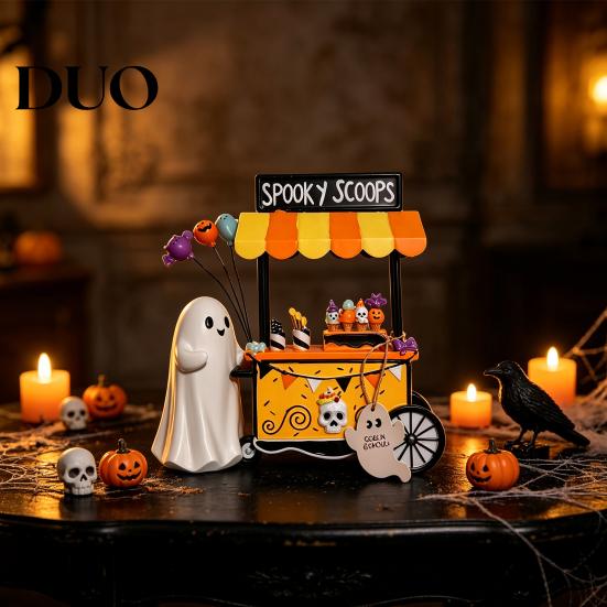 Seasonal Party Decor Halloween Ghost Resin Figurine, Spooky Cart Statue for Indoor Home Garden Decor, Table Centerpiece Festive Decoration Durable