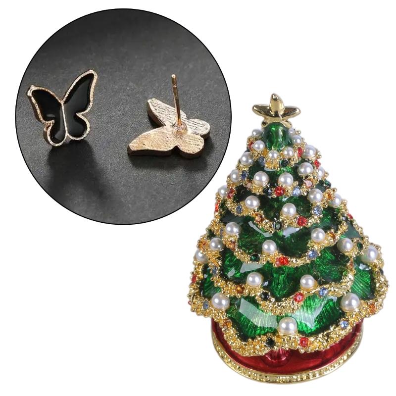 ChristmasTree Hand Painted Enameled Vintage Style Decorative Hinged Jewelry Trinket Box Unique Gift for Home Decor