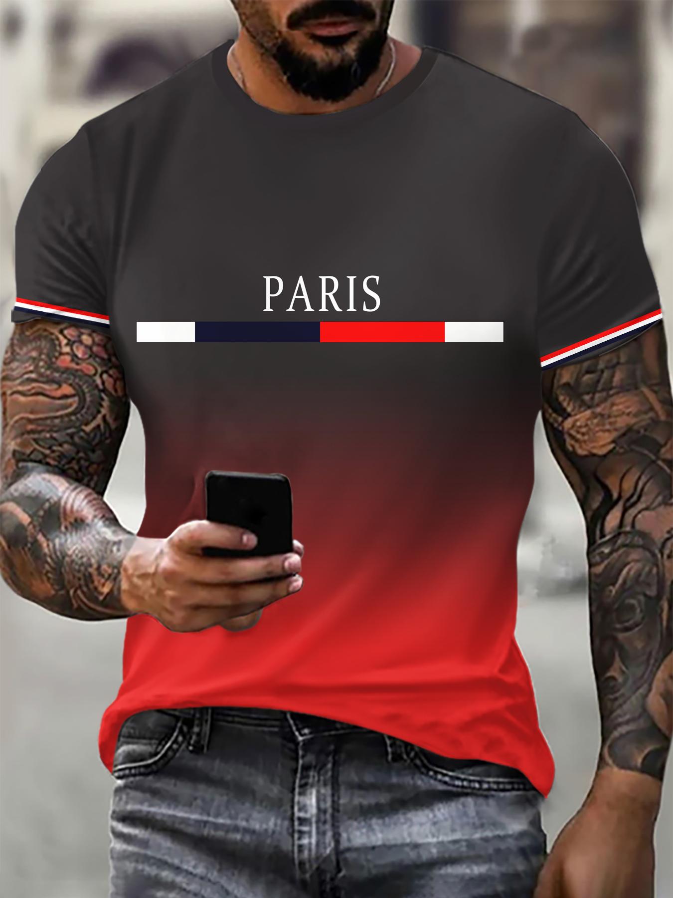 

Мужская футболка с градиентным 3D-принтом на всю фигуру с надписью Paris, инновационная футболка с короткими рукавами и круглым вырезом 6XL