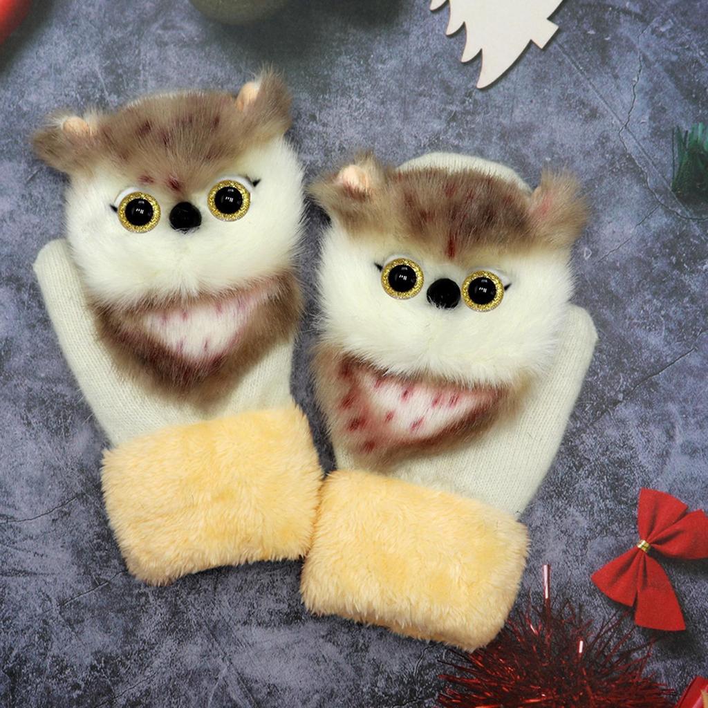 Cute Knitted Winter Warm Mittens for Women Cartoon Full Finger Gloves