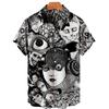 Japanese Anime Pattern Shirts 2023 Summer New Men's Shirt 3D Printing Horror Print Hawaiian Clothing Personalized Design Men Top
